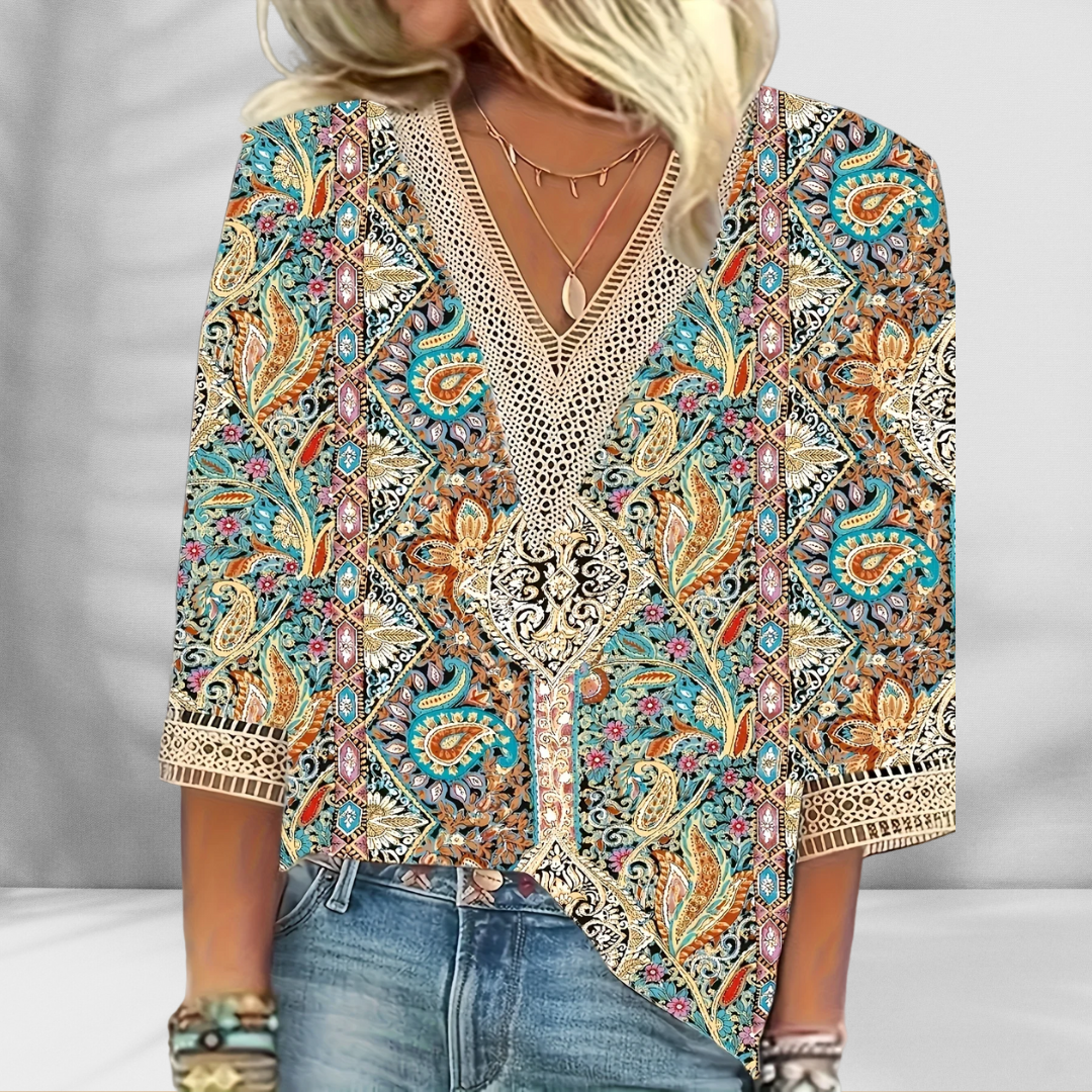 Maricela - Blusa Boho Con Estampado Floral Y Mangas Largas