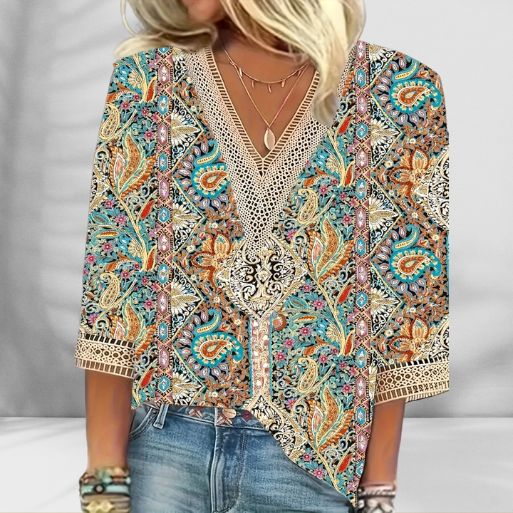 Maricela - Blusa Boho Con Estampado Floral Y Mangas Largas