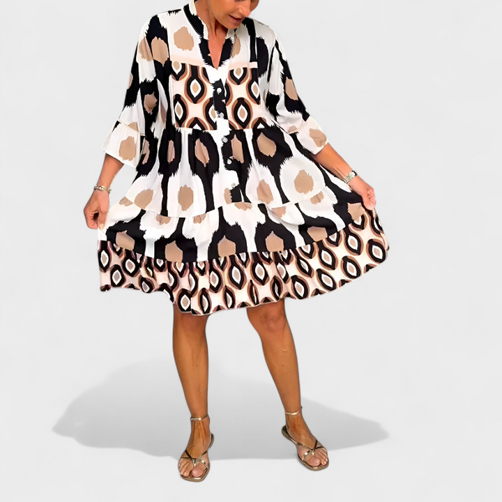 Suciana - Vestido Con Cuello en V y Estampado Boho