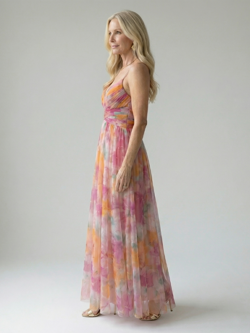Xeenia - Elegante Vestido Largo De Gasa Con Aberturas