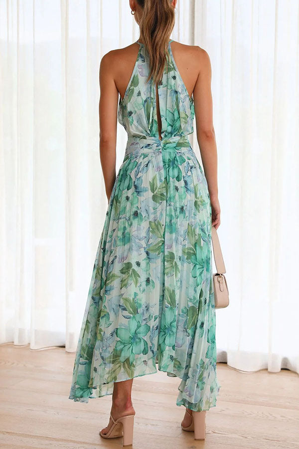 Monyca - Elegante Vestido Midi Floral Y Plisado