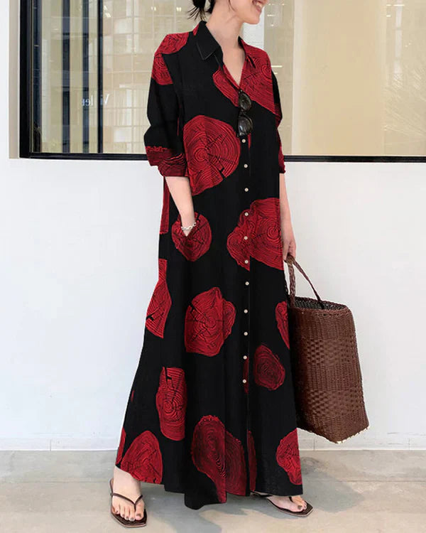 Poleska - Elegante Vestido Largo Estampado De Manga Larga