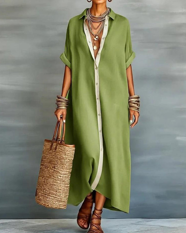 Nerena - Elegante Vestido Camisero Con Cuello En V Drapeado