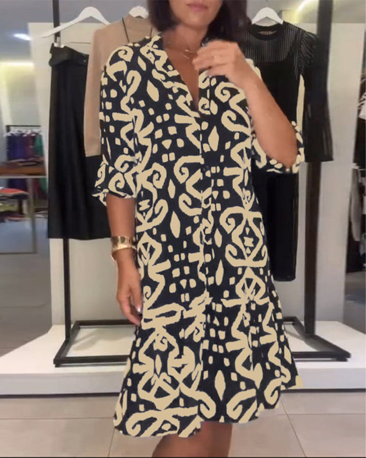Ejileena - Elegante Vestido Estampado Con Cuello en V