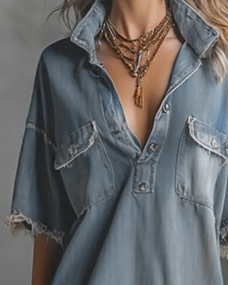 Sinitta - Vestido Informal De Denim Con Cuello De Solapa