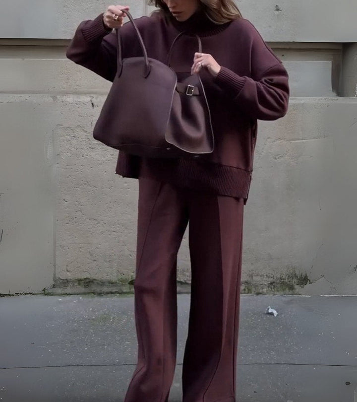 Blandine - Conjunto De Dos Piezas De Punto Jersey De Cello Alto y Pantalones Anchos