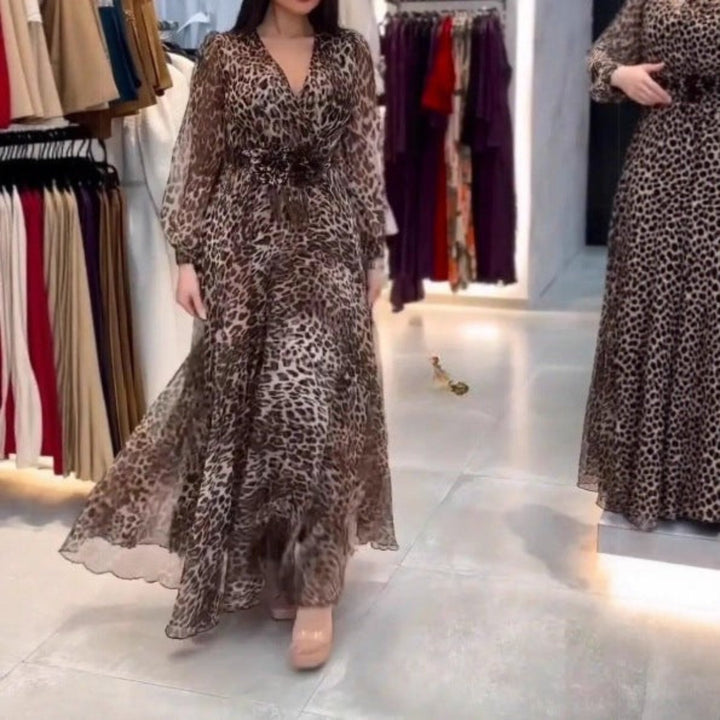 Nalera - Elegante Vestido Largo Con Estampado De Leopardo