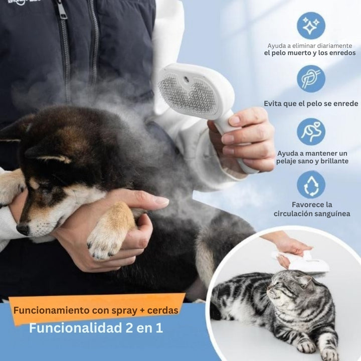 FurEase - Recargable Mascota Vapor Cepillo Pulverizar Para Aseo