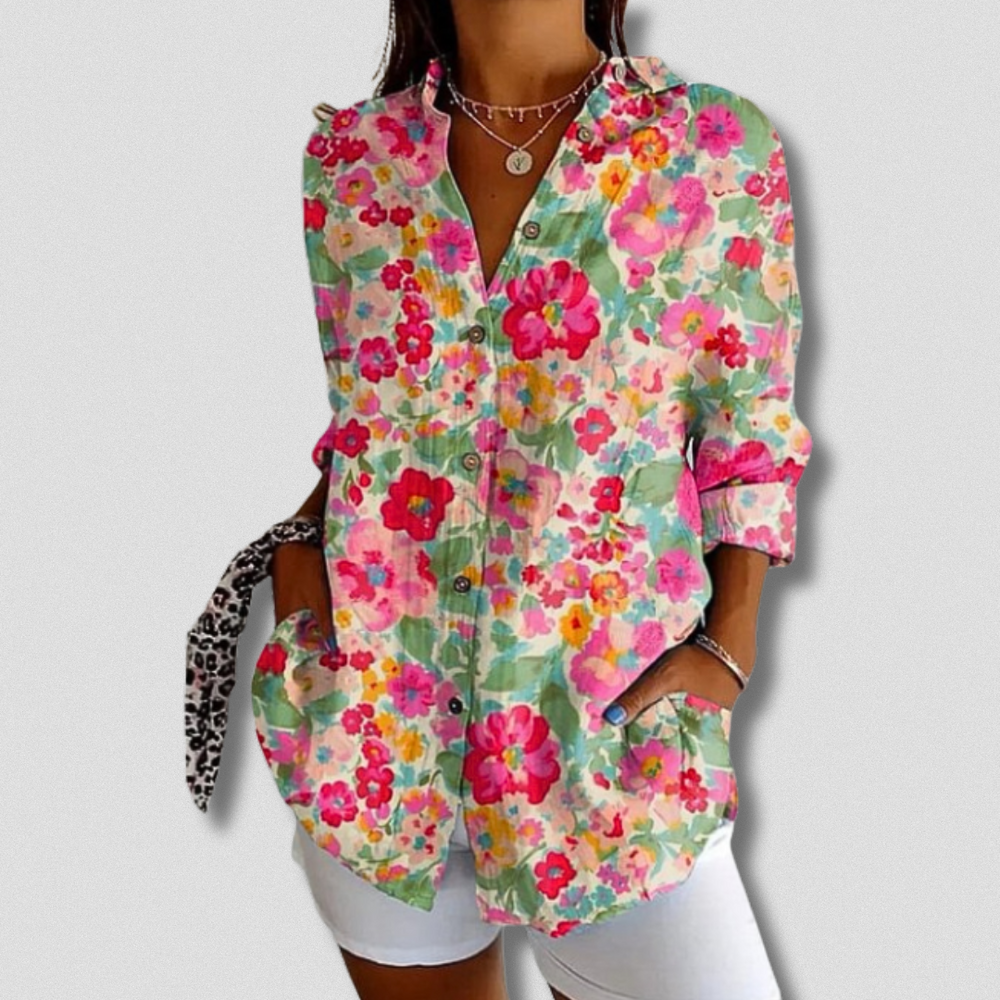 Stefanee - Camisa Florales De Manga Larga