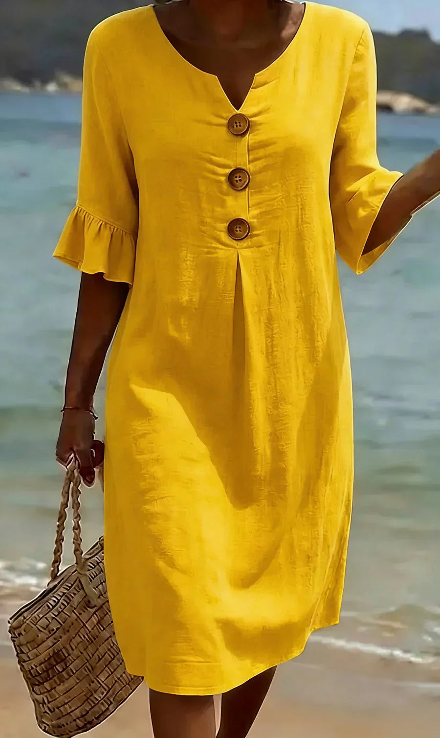 Mlaina - Elegante Midi Vestido Con Botones