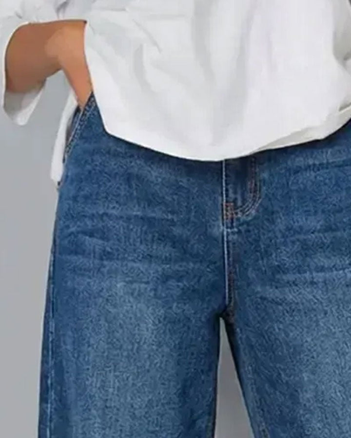 Synira - Jeans Casuales De Pierna Ancha y Corte Recortada