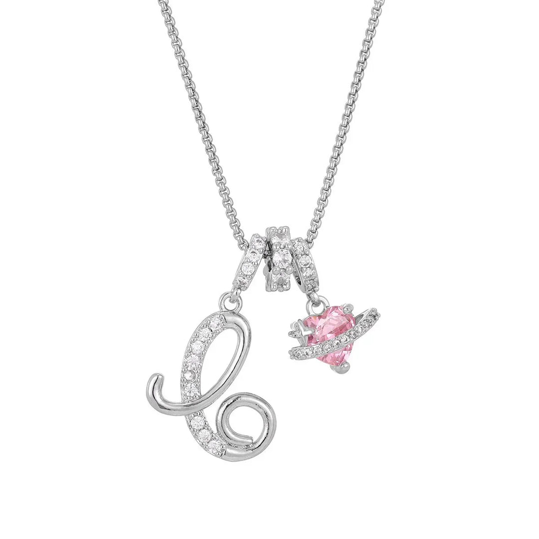 Nerute - Collar Con Inicial y Colgante de Corazón Rosa