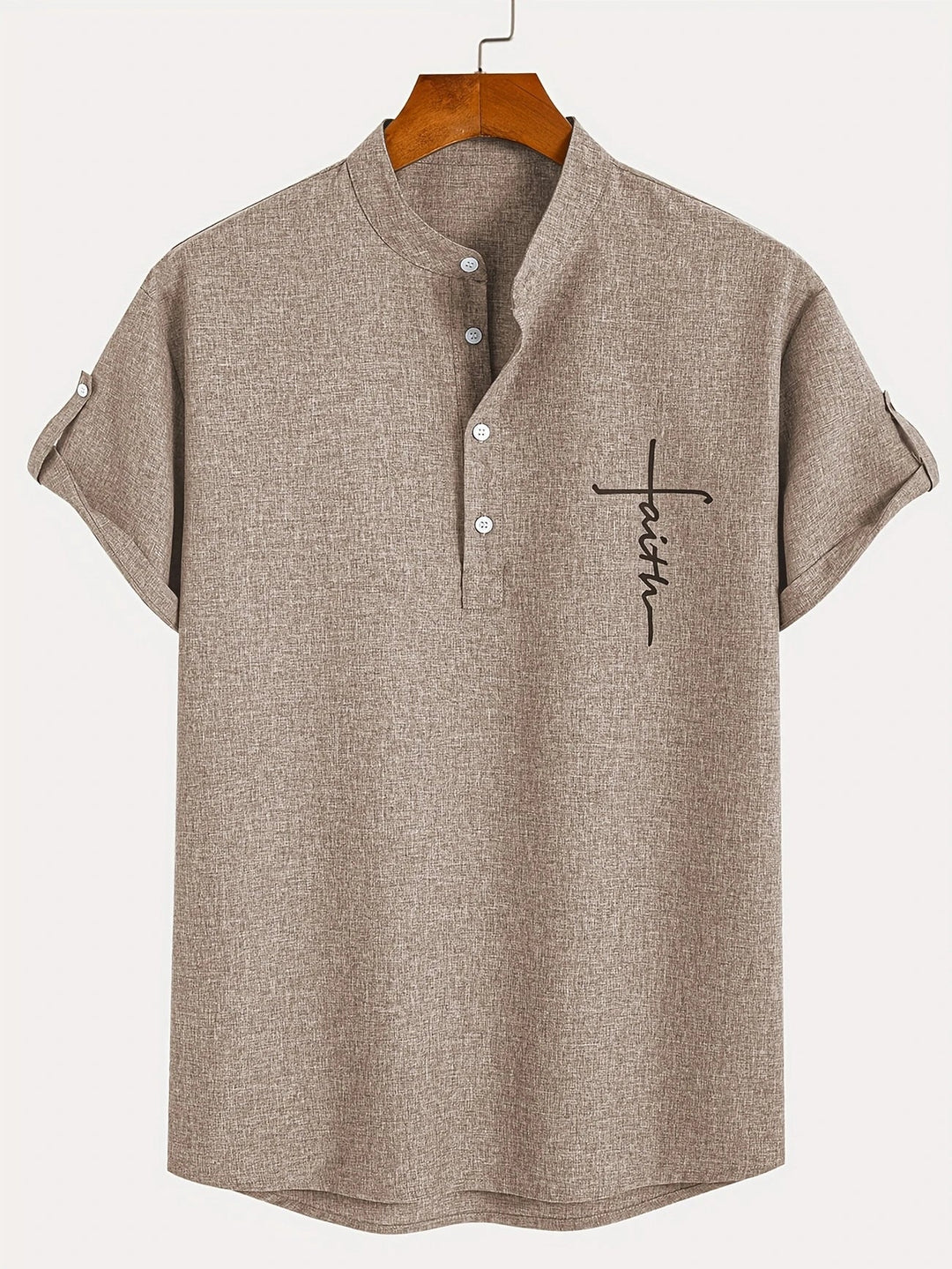 Elliott - Elegante Manga Corta Camisa Con Cuello Alto