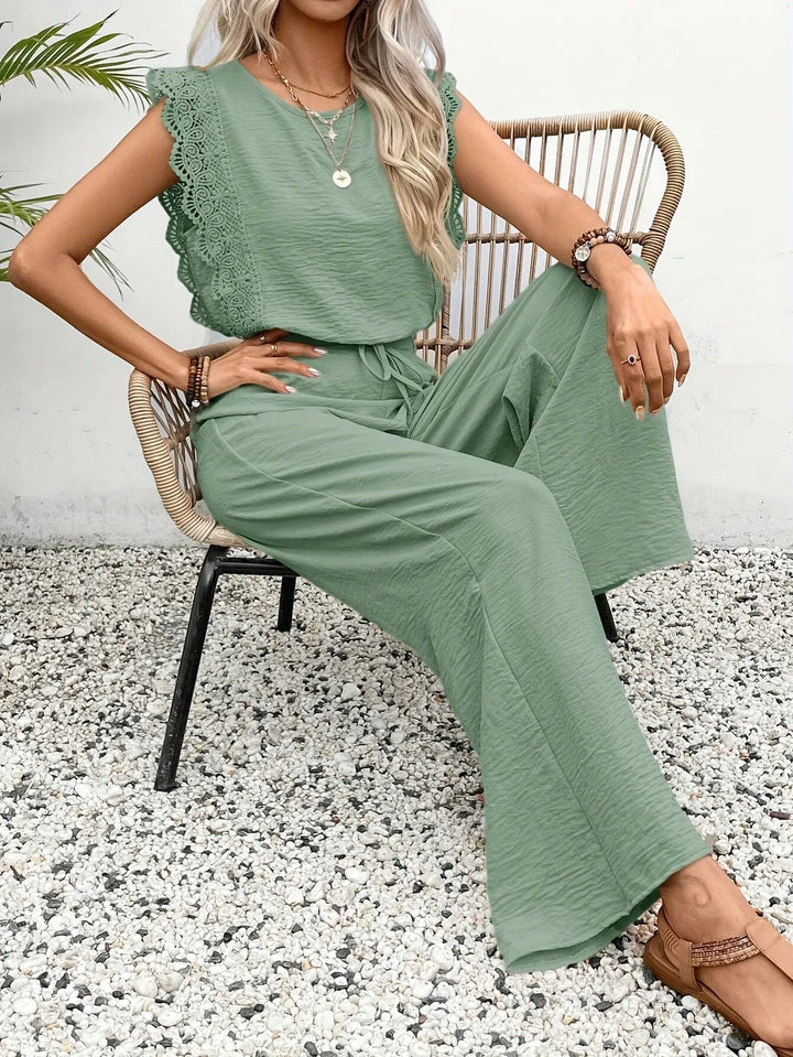 Ziva - Top Elegante De Encaje y Pantalón Ancho