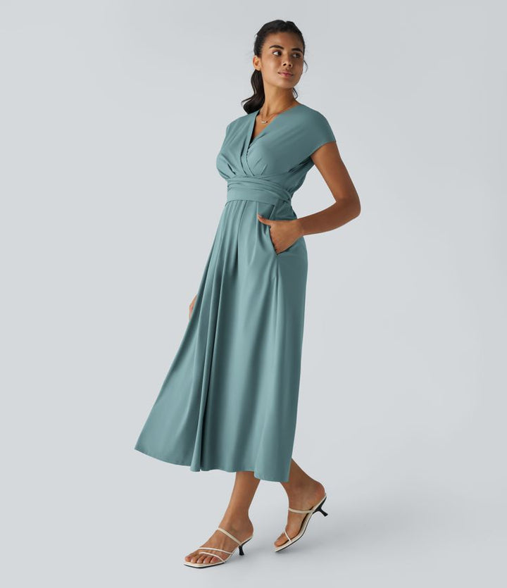 Wilhelmine - Elegante Vestido Cruzado De Cintura Alta