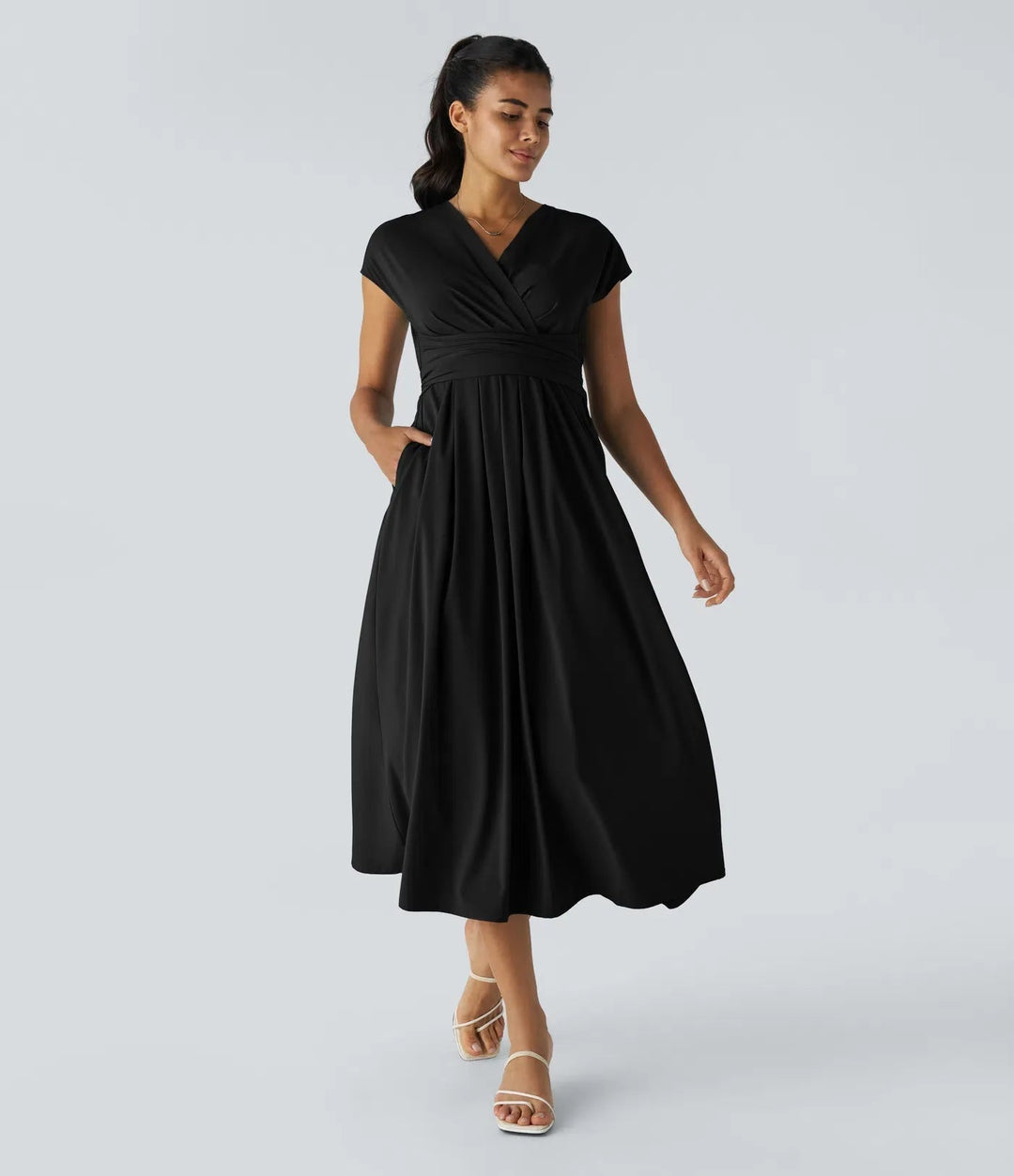 Wilhelmine - Elegante Vestido Cruzado De Cintura Alta