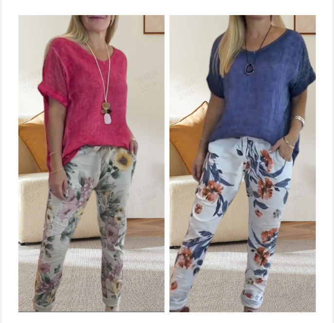 Alura - Blusa Informal y Pantalón Con Estampado Florales