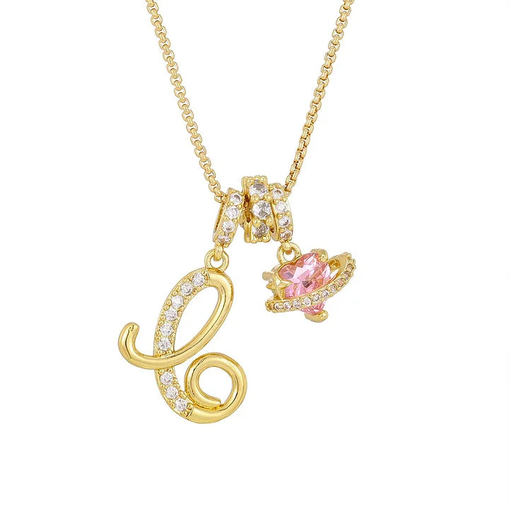 Nerute - Collar Con Inicial y Colgante de Corazón Rosa