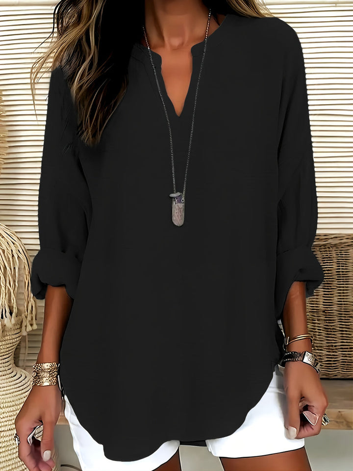 Shawna - Blusa Con Cuello En V y Manga Larga
