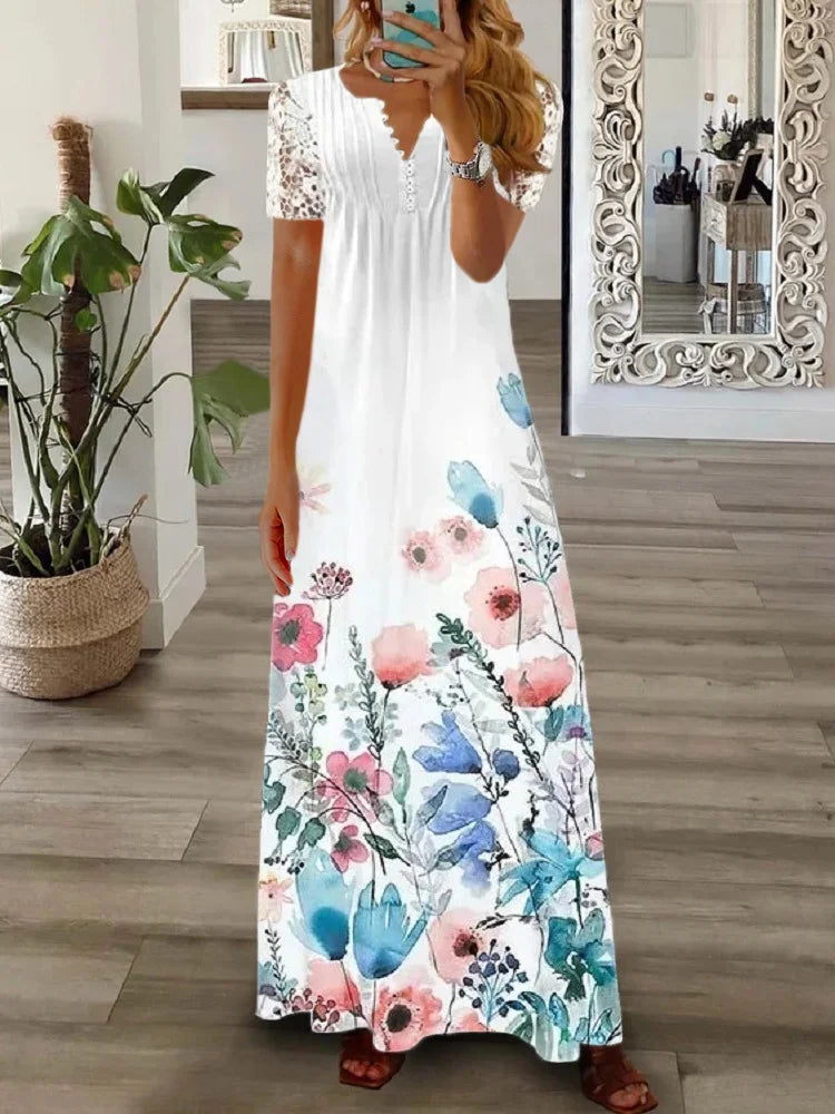 Gerda - Vestido De Manga Corta Con Estampado De Encaje