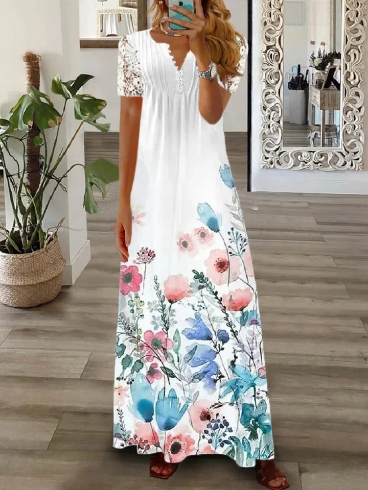 Gerda - Vestido De Manga Corta Con Estampado De Encaje