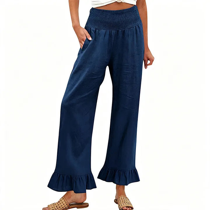 Moriom - Pantalones Holgados De Algodón Estilo Boho Con Volantes