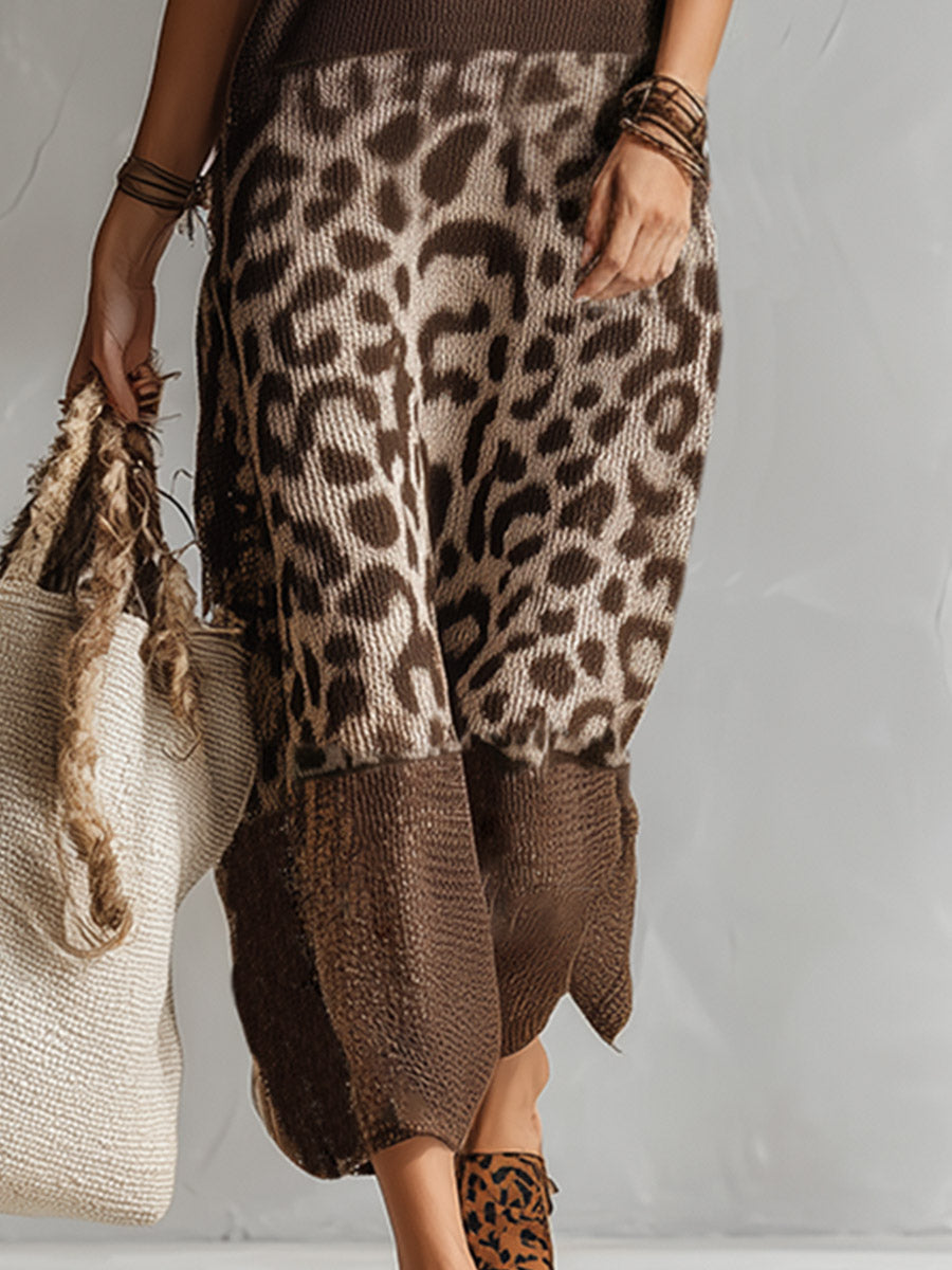 Ameliae - Vestido midi de Punto con Estampado de Leopardo