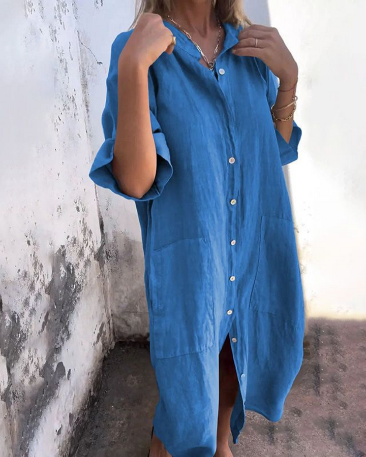 Areti - Elegante Vestido Camisero De Manga Corta