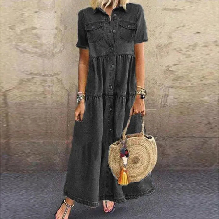 Gudelia - Vestido Informal De Manga Corta Con Bolsillo