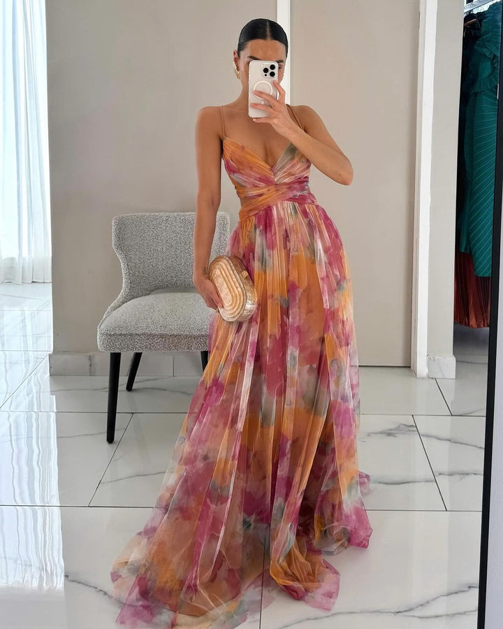 Guoda - Encantador Vestido Largo Con Estampado Floral