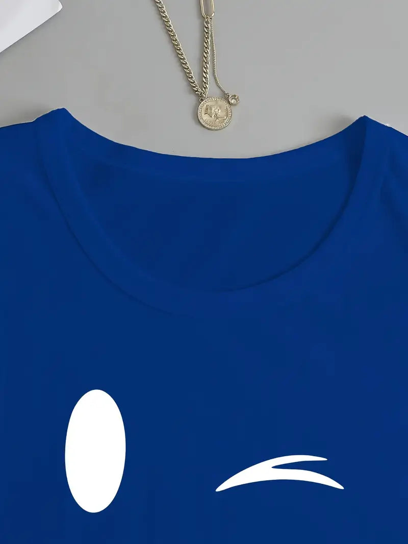 Odalina - Camiseta Informal Con Estampado Sonriente Guiño