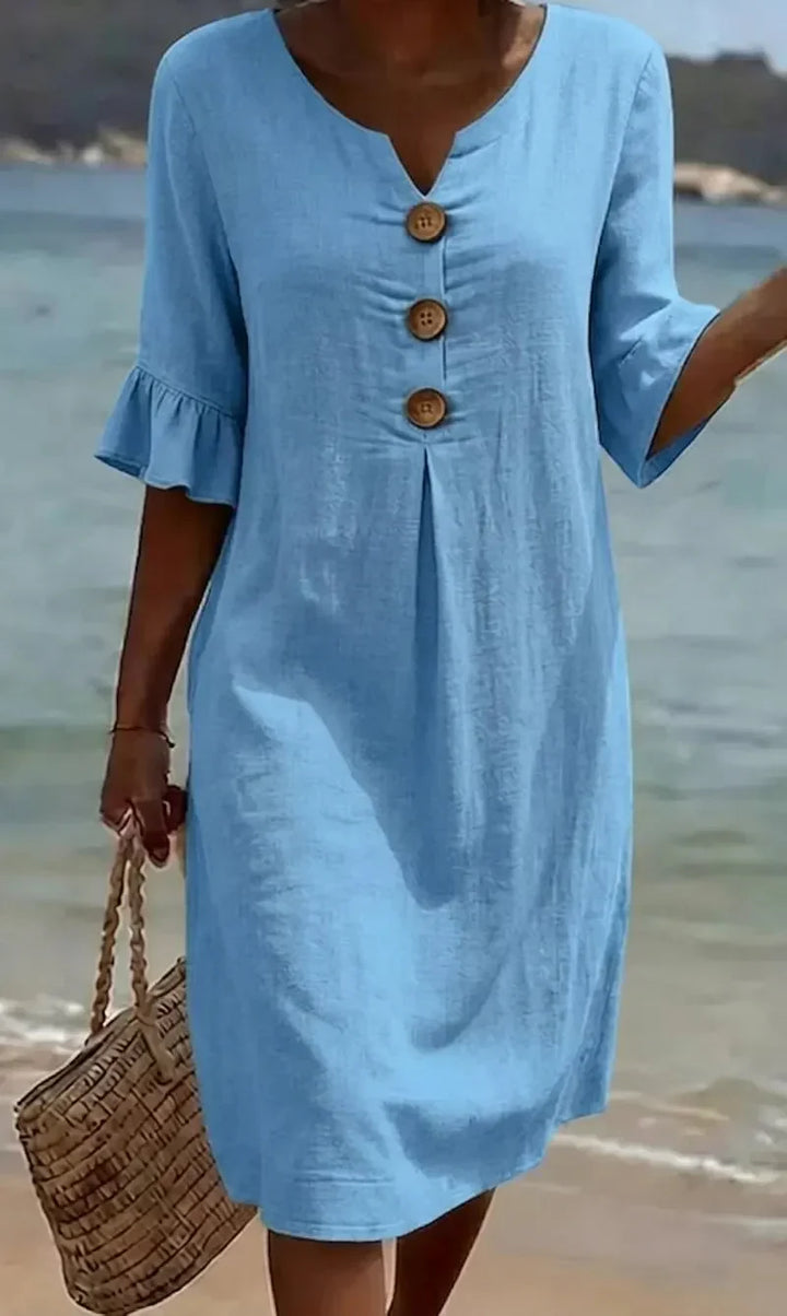 Mlaina - Elegante Midi Vestido Con Botones