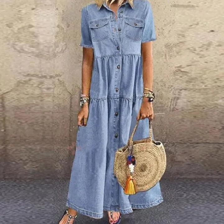 Gudelia - Vestido Informal De Manga Corta Con Bolsillo