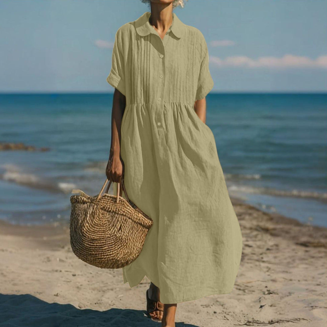 Janny - Elegante Vestido Camisero de Algodón Con Corte Fluido