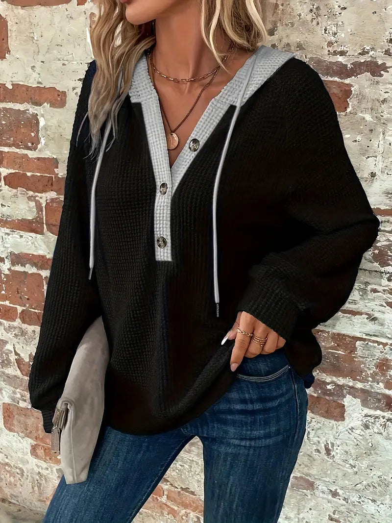 Snezhana - Sudadera Con Capucha Y Cordón De Manga Larga Y Botones Delanteros