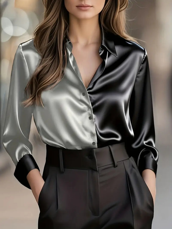 Zillah - Elegante Camisa De Satén Con Contraste Para Ir Al Trabajo