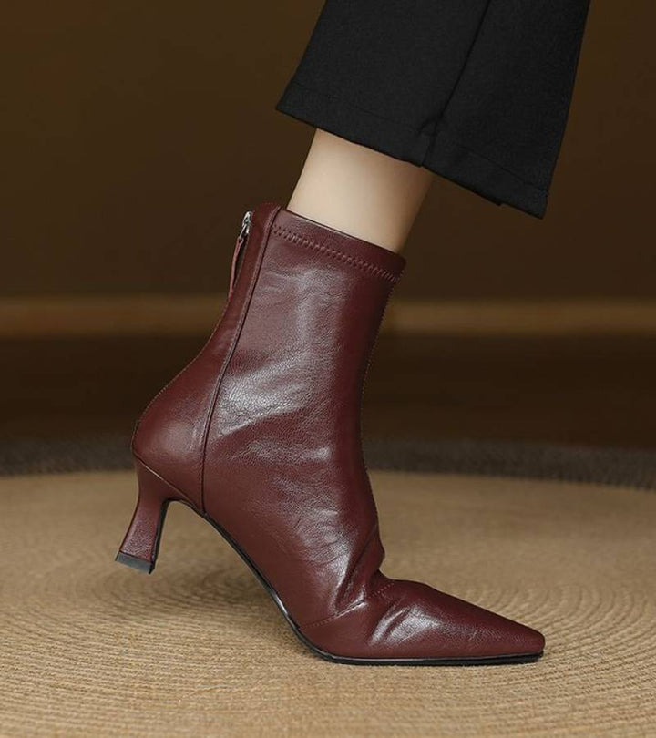 Sanduni - Botines de Cuero Con Tacón Medio
