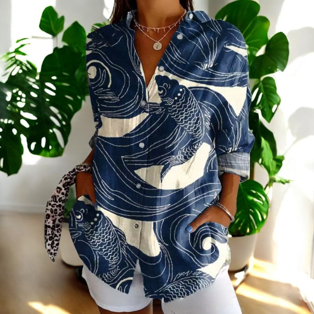 Elira - Camisa vintage de Manga Larga con Botones y Estampado Floral