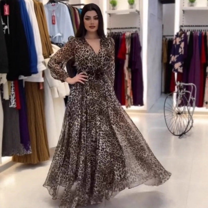 Nalera - Elegante Vestido Largo Con Estampado De Leopardo