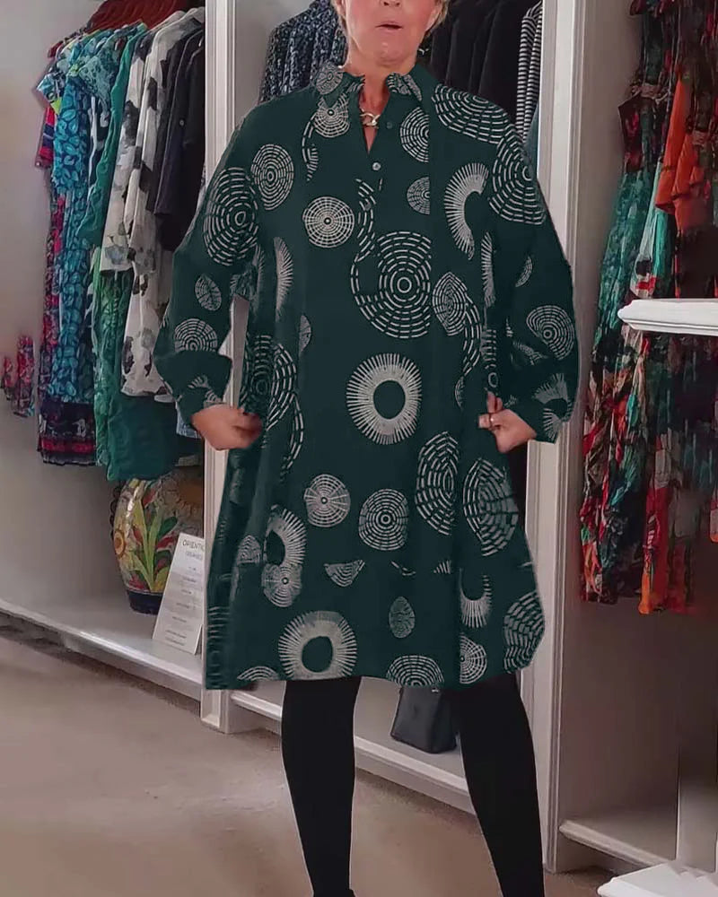 Marina - Vestido Camisero De Manga Larga Con Estampado Circular