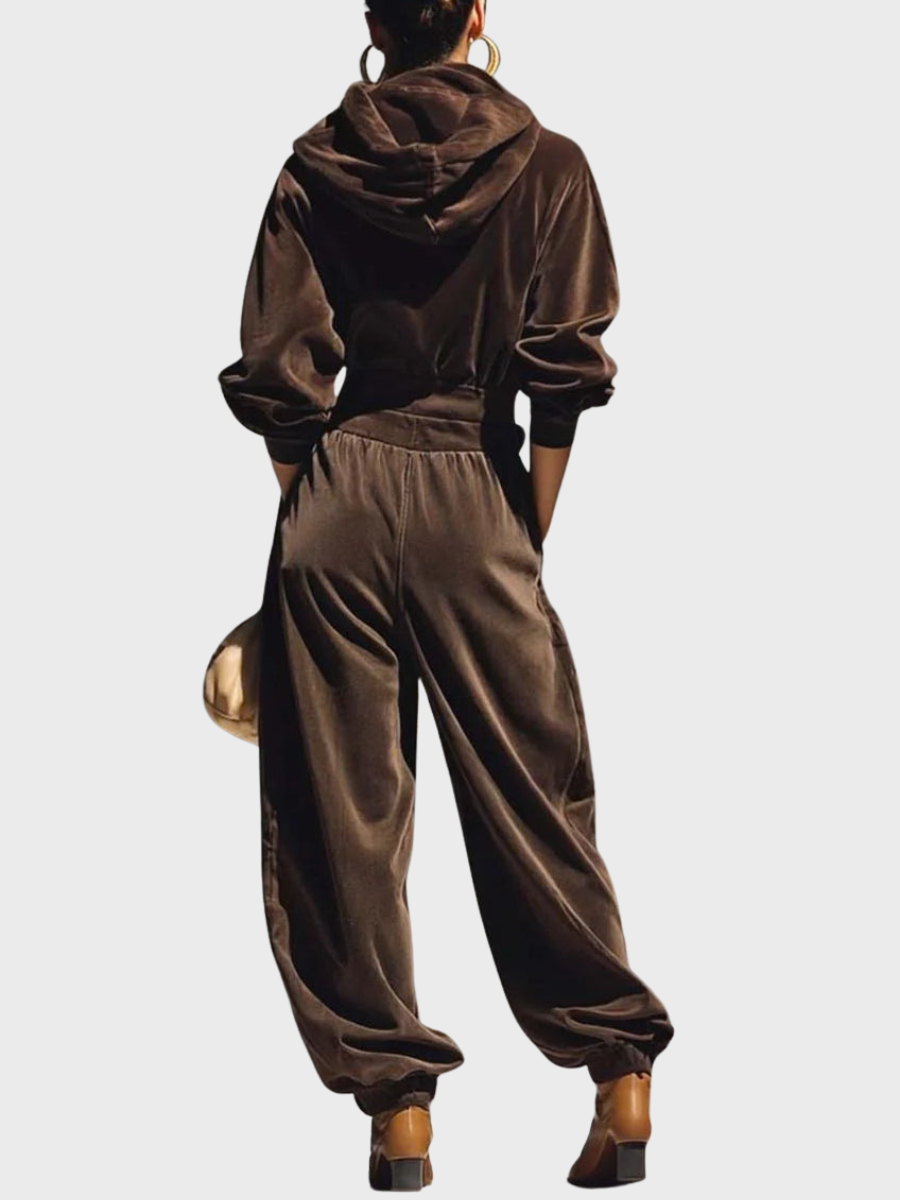 Skaidre - Conjunto Vintage de Sudadera Con Capucha de Terciopelo y Pantalón Holgado