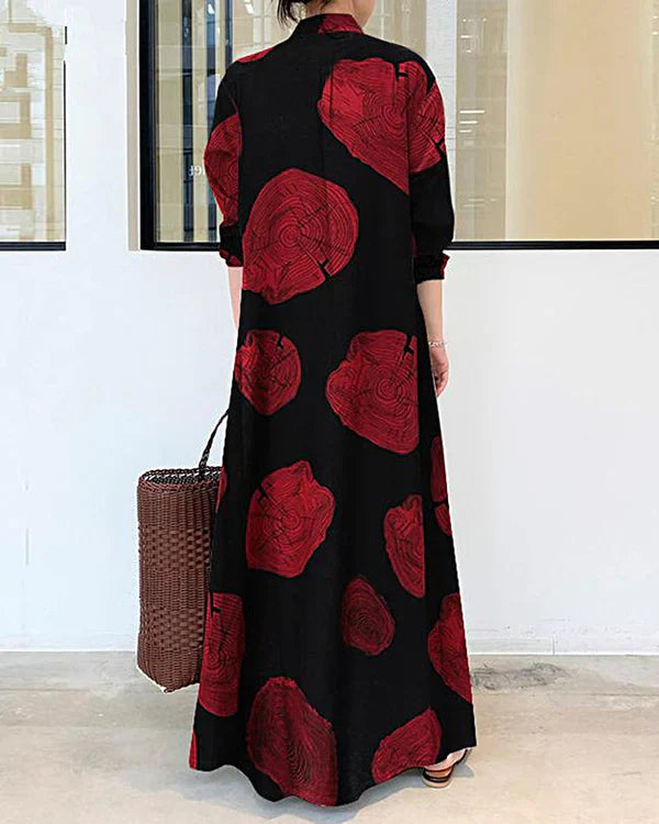 Poleska - Elegante Vestido Largo Estampado De Manga Larga