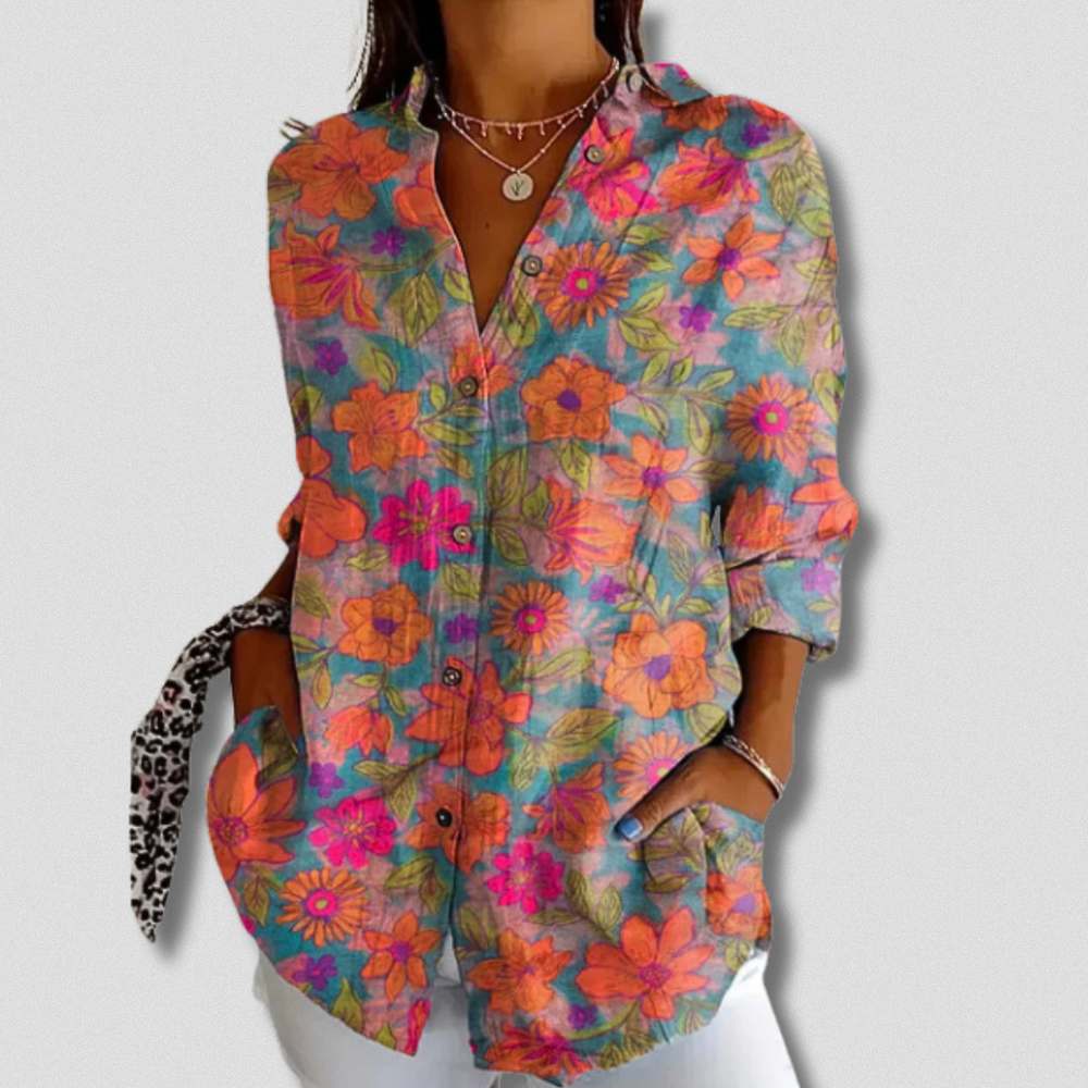 Stefanee - Camisa Florales De Manga Larga