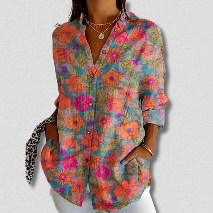 Stefanee - Camisa Florales De Manga Larga