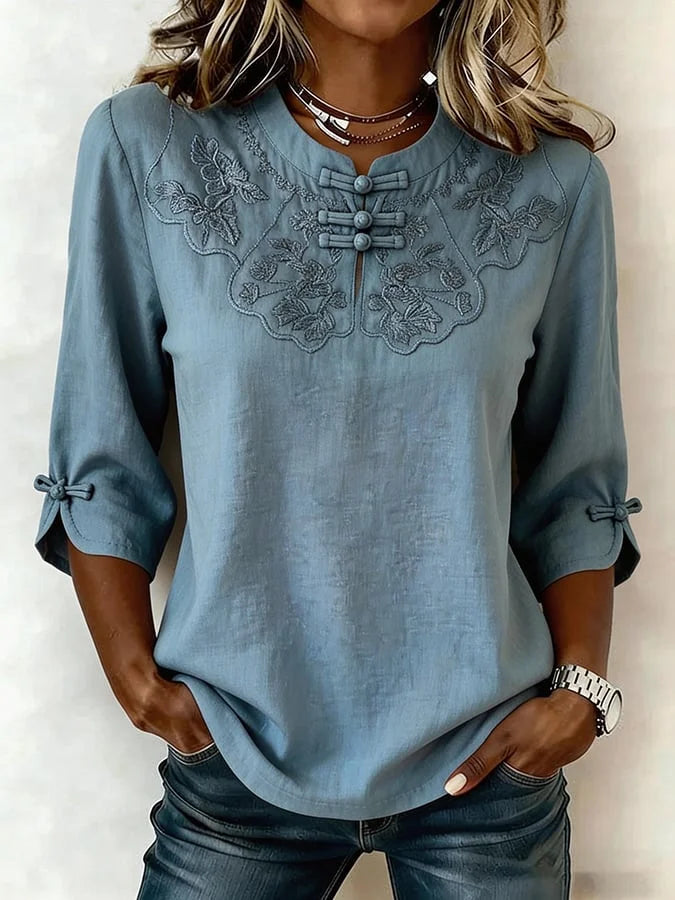Nozilia - Top De Algodón y Lino Con Estampado Floral