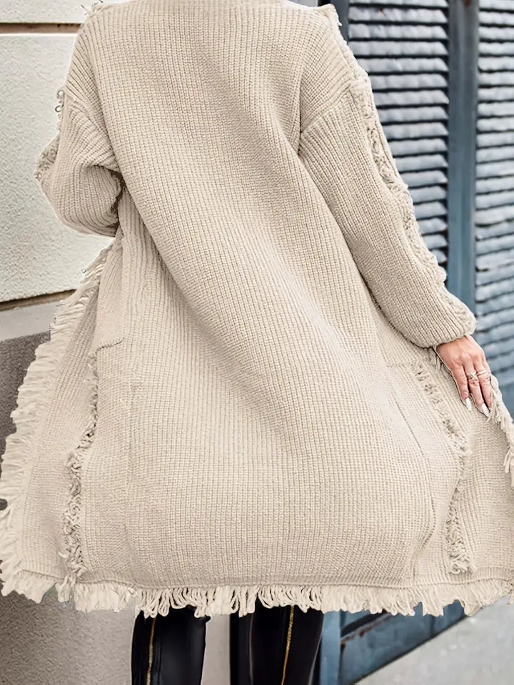 Ramziya - Elegante Borla Larga Cárdigan Con Bolsillo