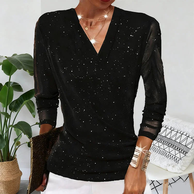 Agnese - Elegante Blusa De Manga Larga Con Cuello En V
