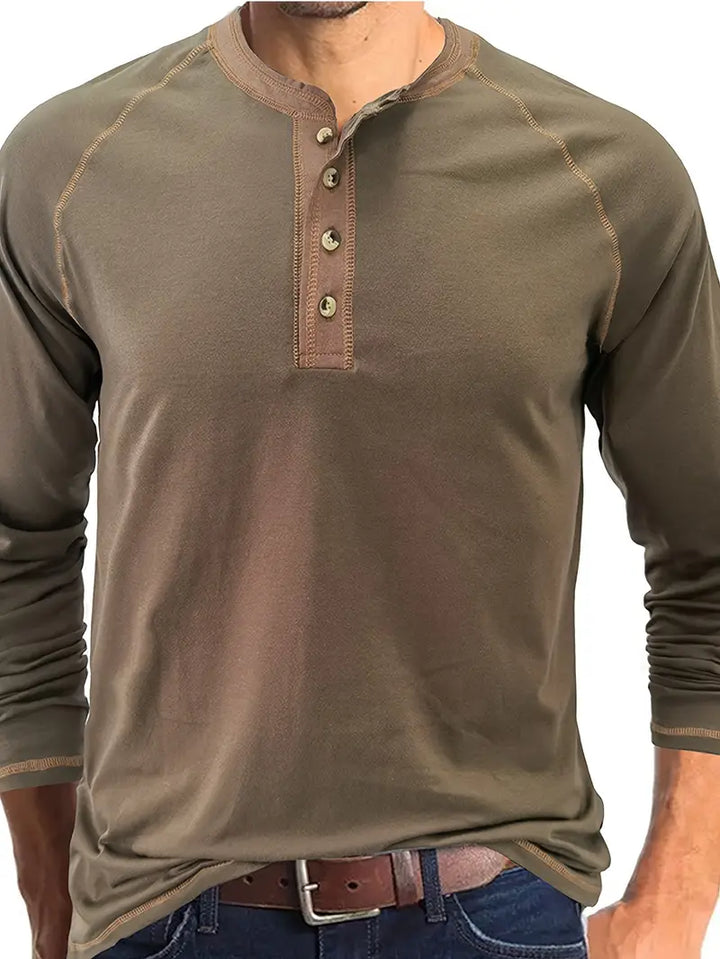 Sharma - Camisa Henley De Manga Larga y Cuello Redondo