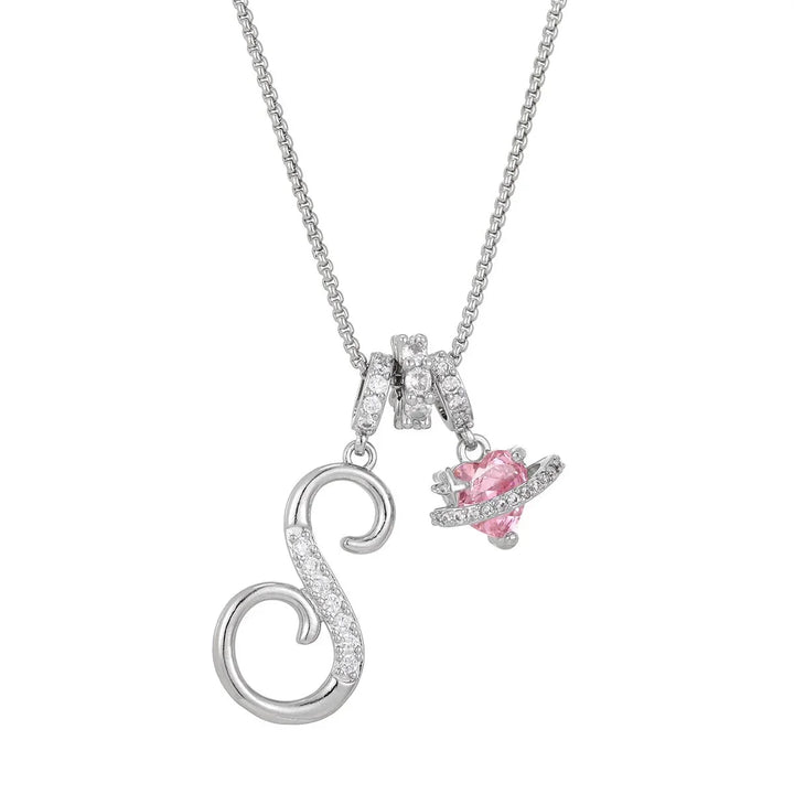Nerute - Collar Con Inicial y Colgante de Corazón Rosa