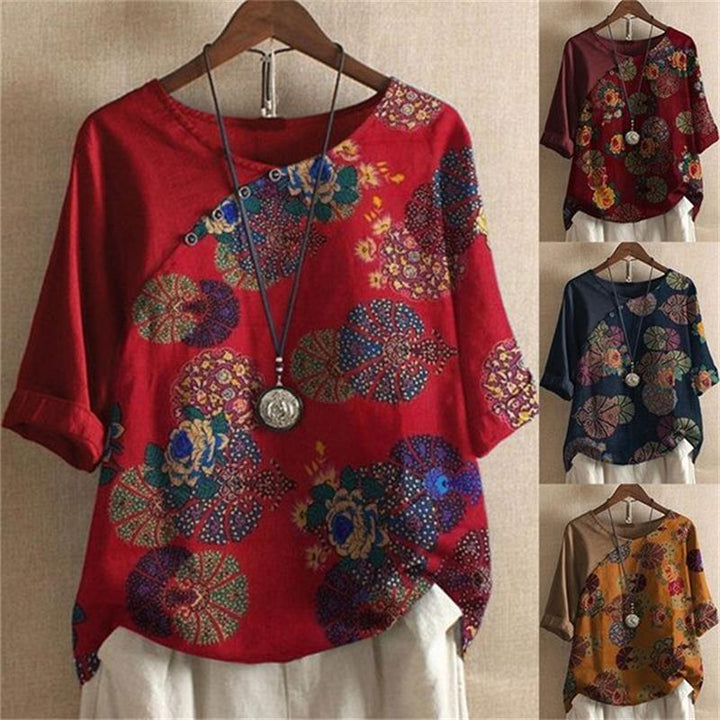 Adoria - Blusa Boho Con Estampado Floral y Botones